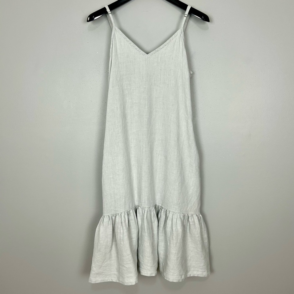 MANTAIKOTAI Linen Peplum Midi Dress Women’s Size M Adjustable Straps Lagenlook